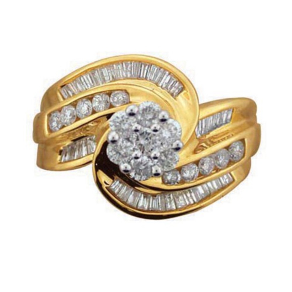 Diamond cluster ring 14k yellow gold cocktail